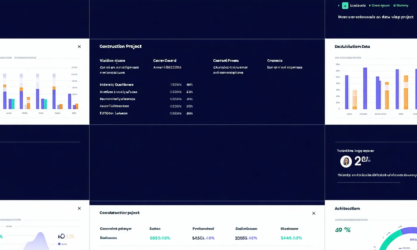 Full-width coordination report dashboard mockup showing clash analysis results, discipline breakdown, and project timeline for architecture firm