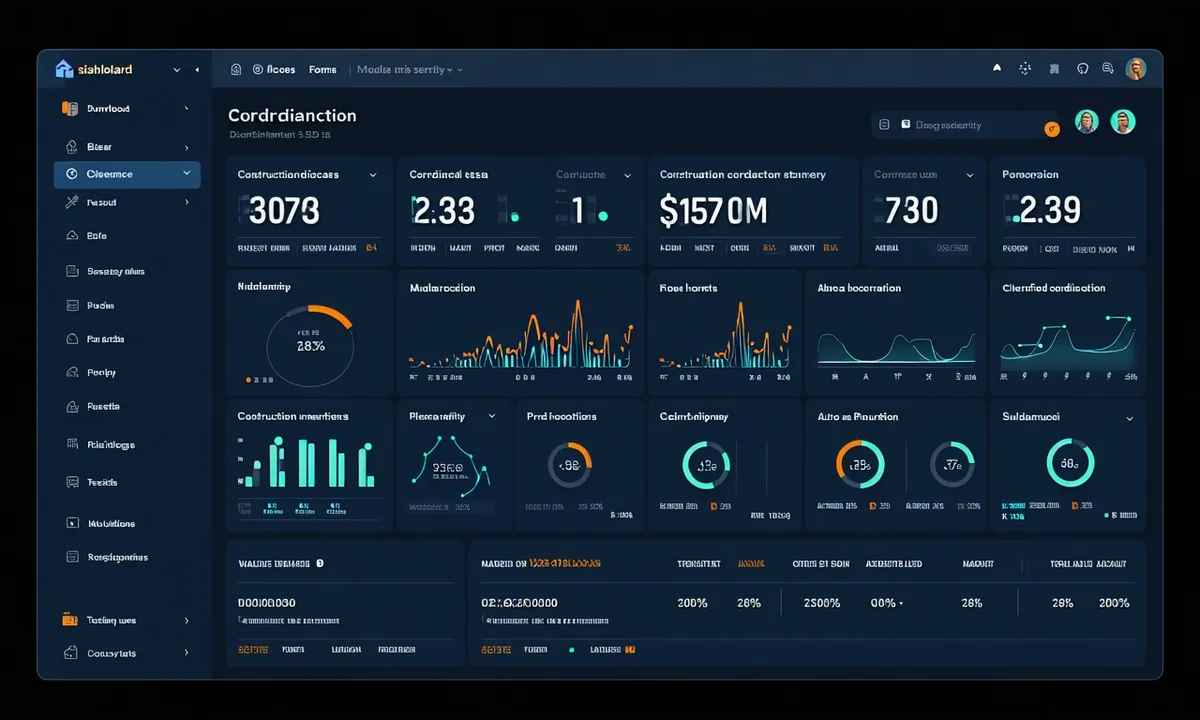 Bimvyne coordination dashboard showing clash matrix interface with discipline filters, project overview and clash severity indicators on dark interface
