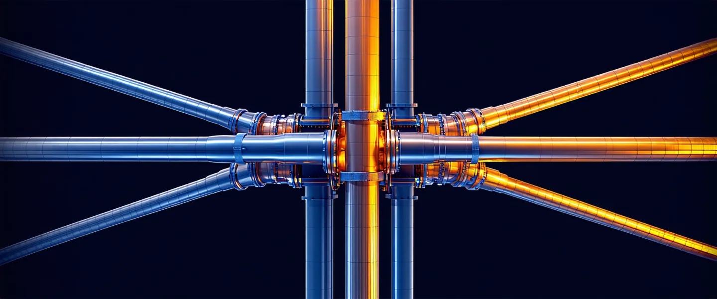 MEP BIM model visualization showing ductwork and structural systems in an architectural context, amber highlighted clash point between HVAC duct and structural element